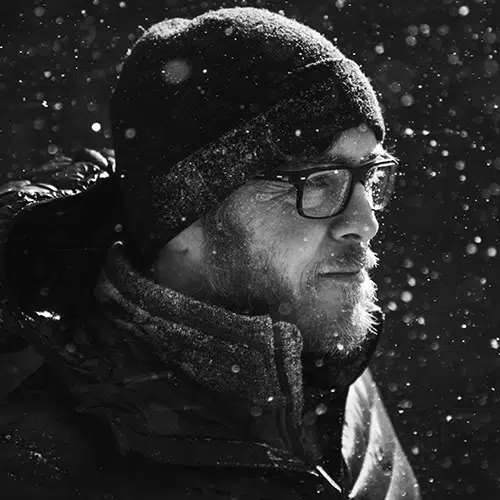 Curtis Jones profile image - black & white snowing